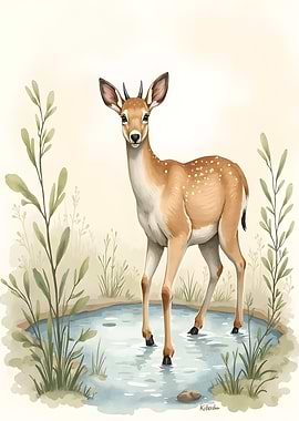 Deer in a Pond