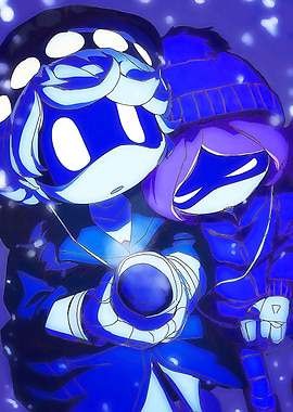 Two anime characters in blue