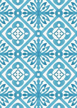 Blue and White Floral Tile Pattern
