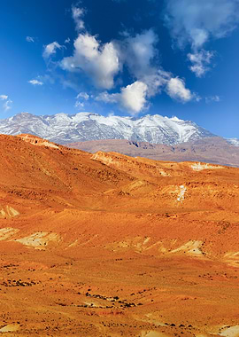 Snow-capped Mountains Over Arid Landscape