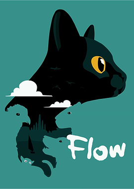 Black Cat Silhouette with Landscape