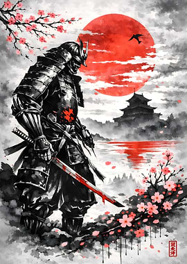 Samurai Warrior Under a Red Sun
