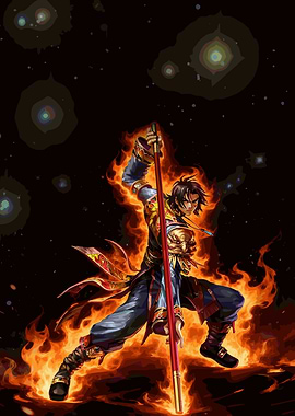 Warrior engulfed in flames