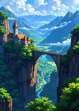 Fantasy Castle Overlooking a Valley