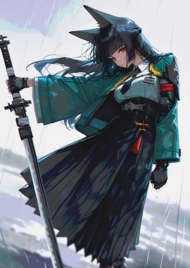 Miyabi Girl with Katana in Rain