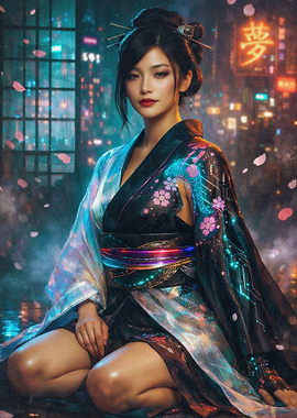 Cyberpunk Geisha in Neon City