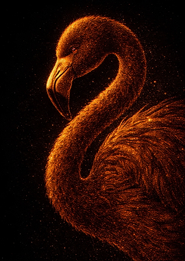 Flamingo made of glowing particles