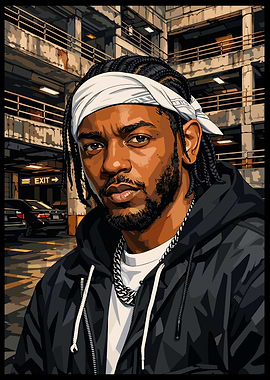 Vector Portrait of Kendrick Lamar in Parking Garage