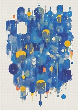 Blue and Gold Abstract Rain