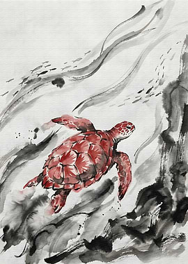 Red Sea Turtle Swimming in Water