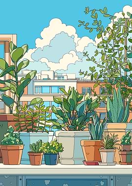Balcony Garden with Cityscape