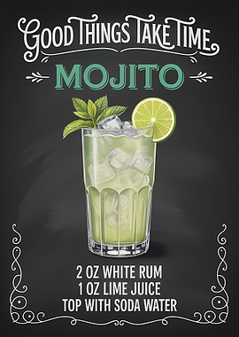 Mojito Cocktail Recipe Chalkboard Art