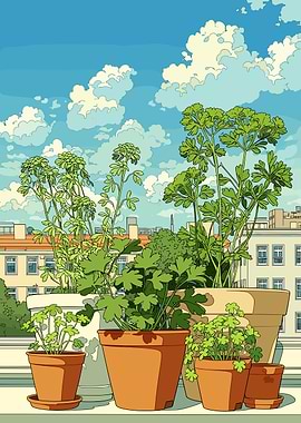 Potted Herbs on a Balcony