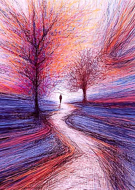 Person walking on a path through trees