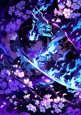 Anime Girl with Flame of the Oni Blade