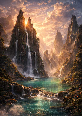 Majestic Mountain Waterfall Landscape