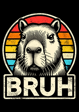 Capybara BRUH Poster, Funny Vintage Animal Wall Art, Retro Sunset Meme Print
