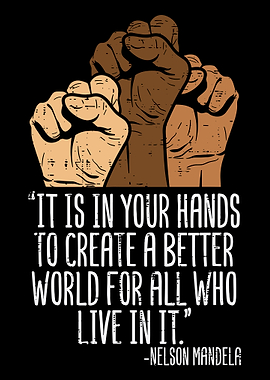 Nelson Mandela Quote Poster, Unity Raised Fists Wall Art, Inspirational Equality Print