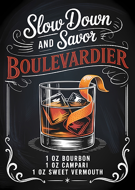 Boulevardier Cocktail Recipe Chalkboard Art