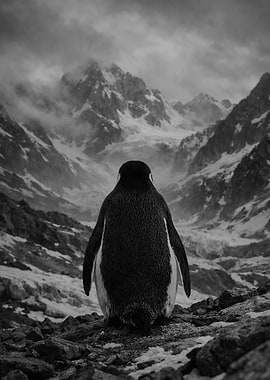 Penguin in a Mountain Landscape
