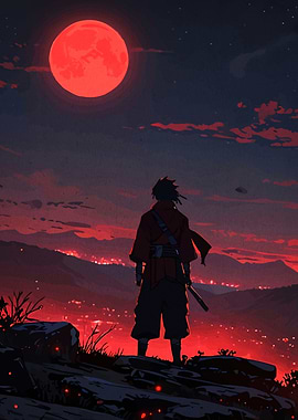 Samurai Under a Red Moon