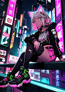 Anime Girl in Neon City