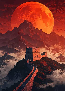 Great Wall Under Blood Moon