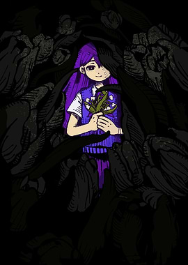 Girl with purple hair holding flowers