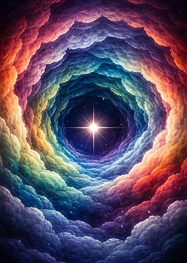Rainbow Nebula Tunnel with Star