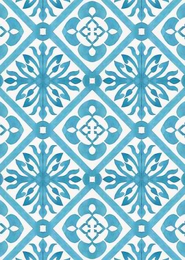 Blue and White Floral Tile Pattern