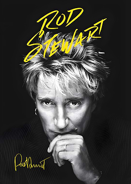 Rod Stewart Portrait with Signature