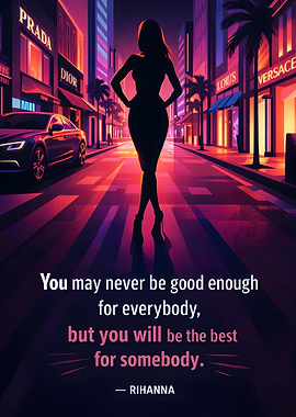 Fashionable Woman in Cityscape with Quote