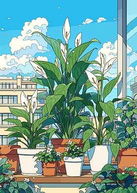 Peace Lily Plants on a Balcony