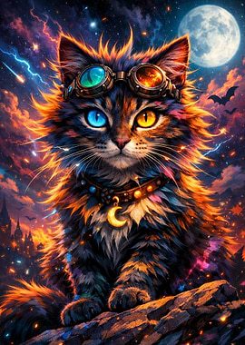Steampunk Cat with Goggles