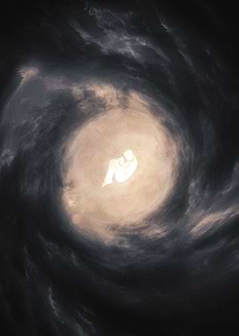 A person sinks into a whirlpool