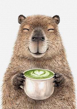 Capybara Enjoying Matcha Latte