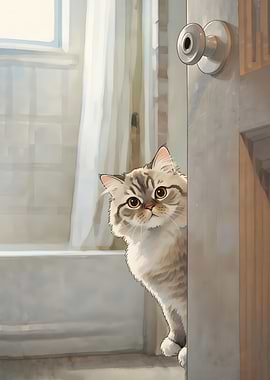 fat cat toilet welcome bathroom art