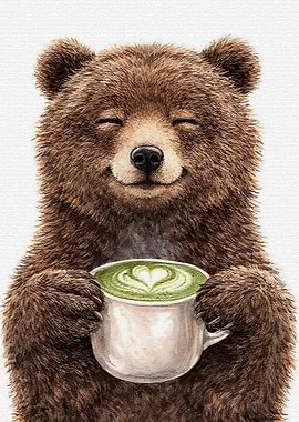 Happy Bear with Matcha Latte