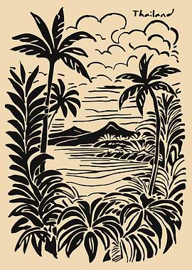 Tropical Island Landscape with Palm Trees