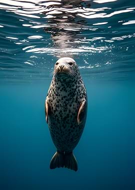 Seal underwater looking up