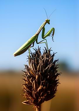 Praying Mantis on Dried Flower