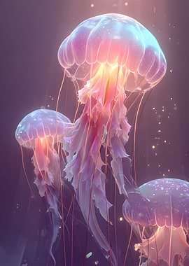 Bioluminescent Jellyfish in Deep Sea