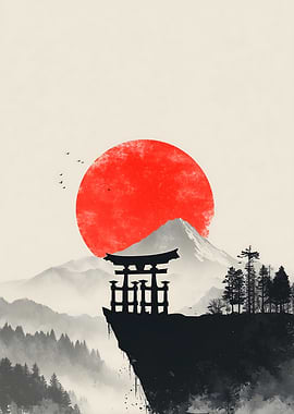 Japanese Torii Gate at Sunset