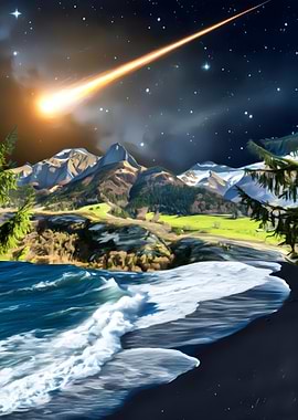 Meteor over Mountains and Ocean