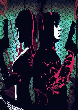 Silhouetted Duo with Guns