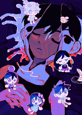 Omori characters in a dark, surreal scene