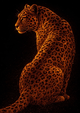 Leopard made of glowing particles