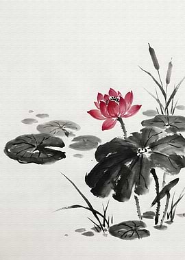 Red Lotus Flower Painting
