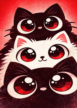 Three Cute Cats Stacked