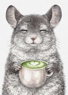 Chinchilla Enjoying Matcha Latte